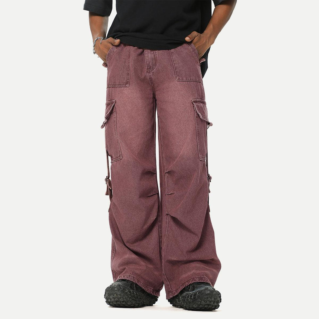 Washed Overalls Denim Wide-leg Straight Pants Male - WOMONA.COM
