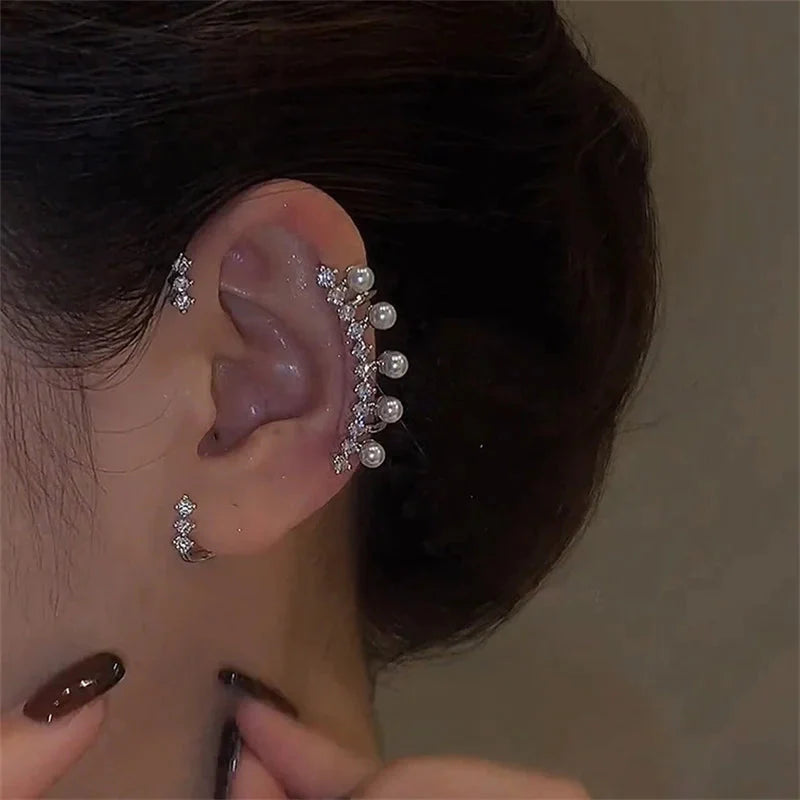 Silver-Tone Pearl Clip-On Ear Cuff