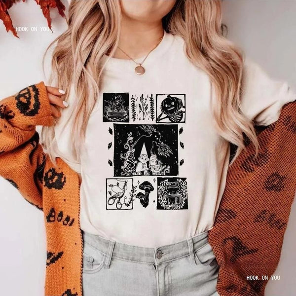 Weißes Damen-Streetwear-T-Shirt mit Halloween-Muster und süßem Muster