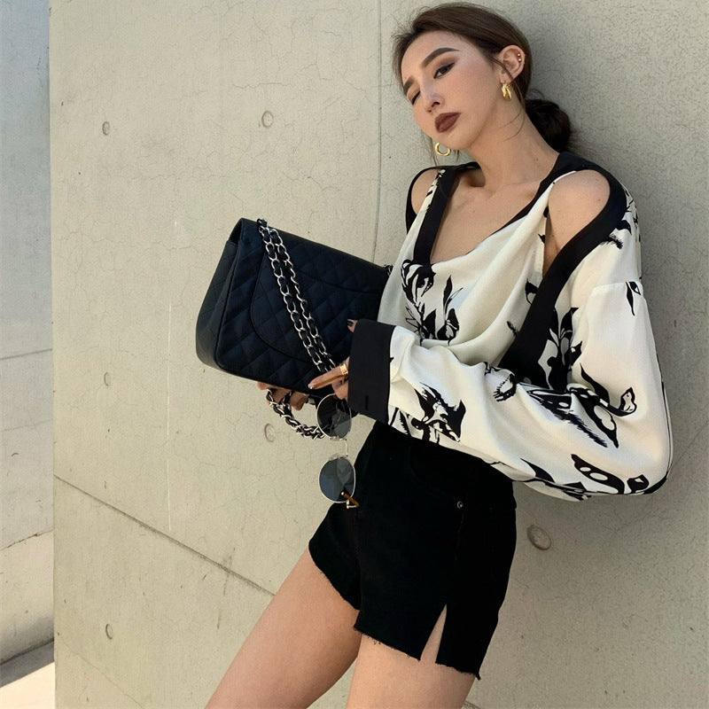 Fake Two Off-shoulder Floral Shirts For Women - WOMONA.COM