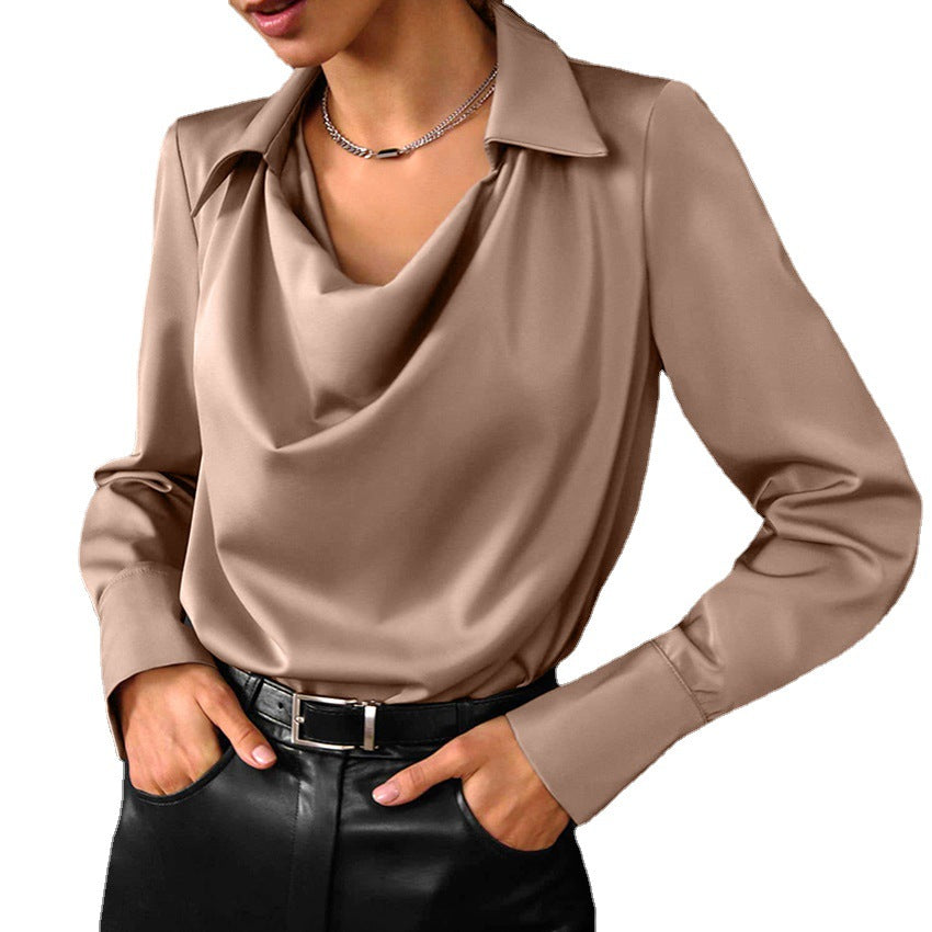 Women's solid-color collared long-sleeve shirt