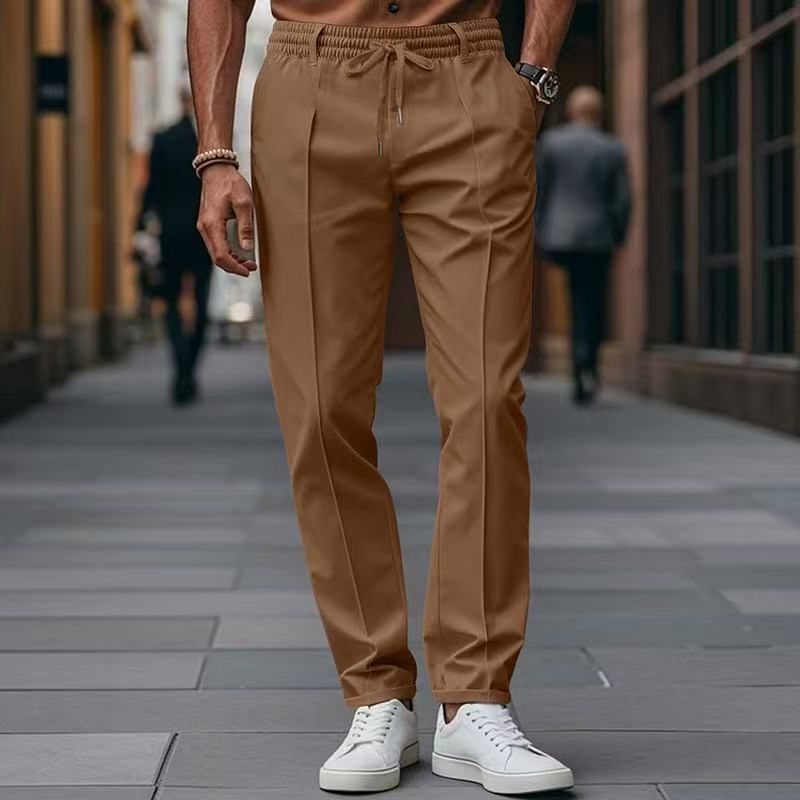 Men's straight-leg sweatpants, camel brown with drawstring waist and tapered fit