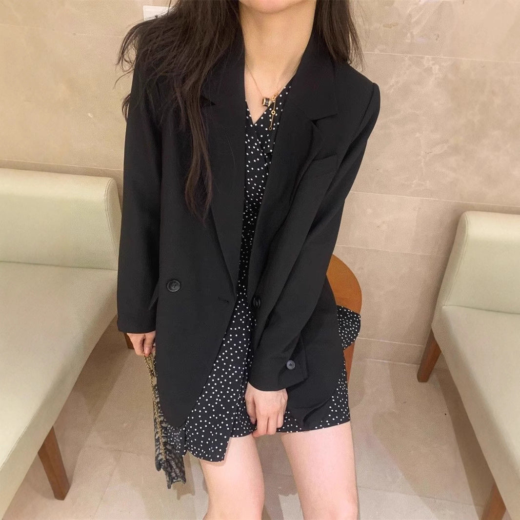 Women's black polka dot long-sleeve midi dress