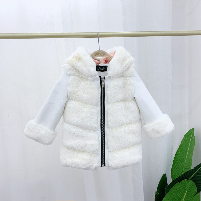 Children's Cotton Coat Rex Rabbit Hooded Faux Fur Coat - WOMONA.COM