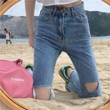 Summer Slim And Ripped Cropped Straight-leg Jeans For Women - WOMONA.COM