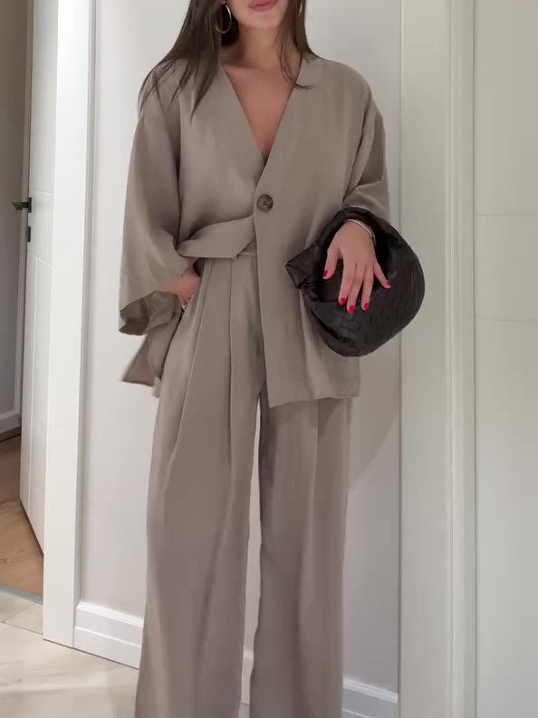 Single-Button Top & Pants Two-Piece Set – product image 1