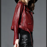 Women's Short Slim PU Leather Jacket - WOMONA.COM