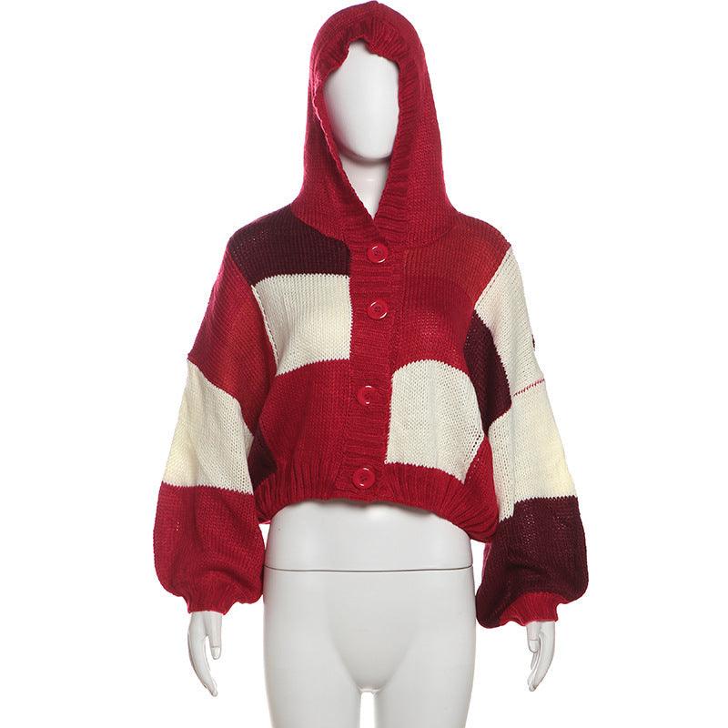 Cardigan Button Plaid Knitted Coat - WOMONA.COM