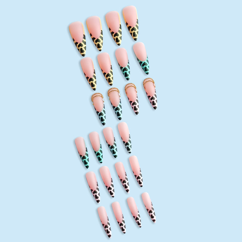 Gradient Light Green Striped Diamond Fake Nails - WOMONA.COM