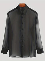 Men's Black Thin Breathable Casual Shirt - WOMONA.COM