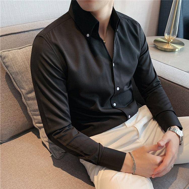 Large V-neck Men's Long-sleeved Business Shirt