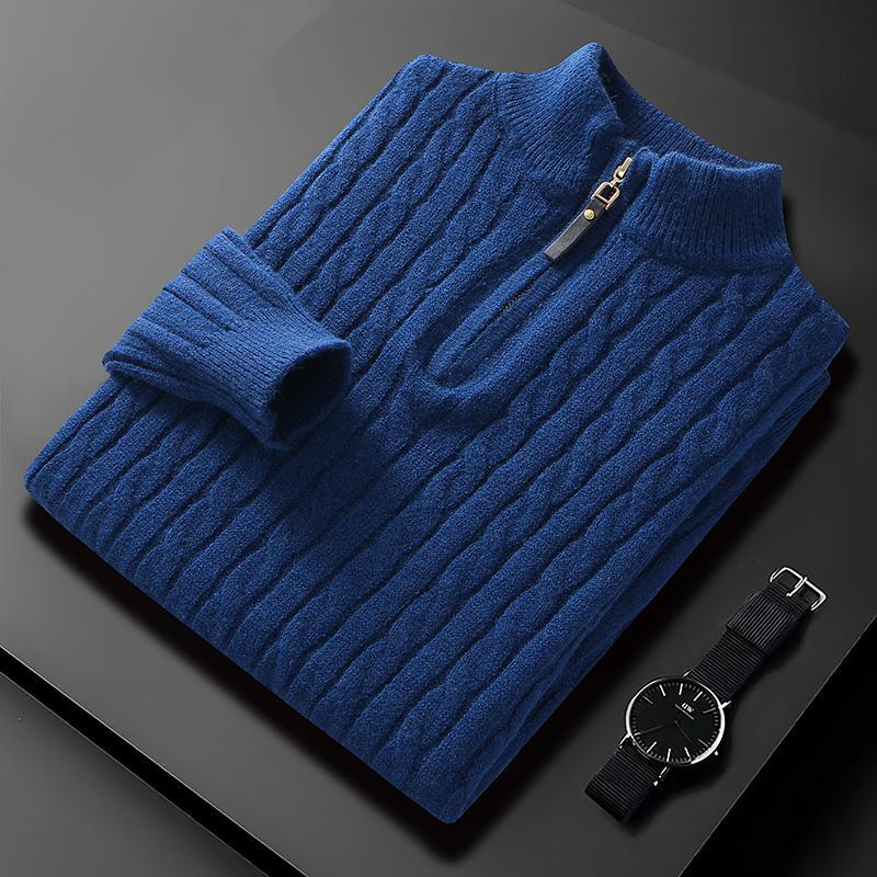 Fall Winter Men Half Zip Sweater Diamond Lattice Sweater - WOMONA.COM