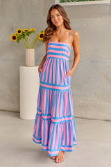 Summer Striped Printed Suspender Long Dress - WOMONA.COM