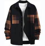 New Plaid Colorblock Long Sleeve Men's Casual Shirt