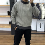 Round Neck Base Slim Fit Pullover Thick Plaid Sweater - WOMONA.COM