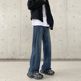 Loose Straight High Street Wave Line Washed Jeans - WOMONA.COM