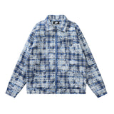 Tie-dyed Distressed Plaid Shirt Jacket Men - WOMONA.COM