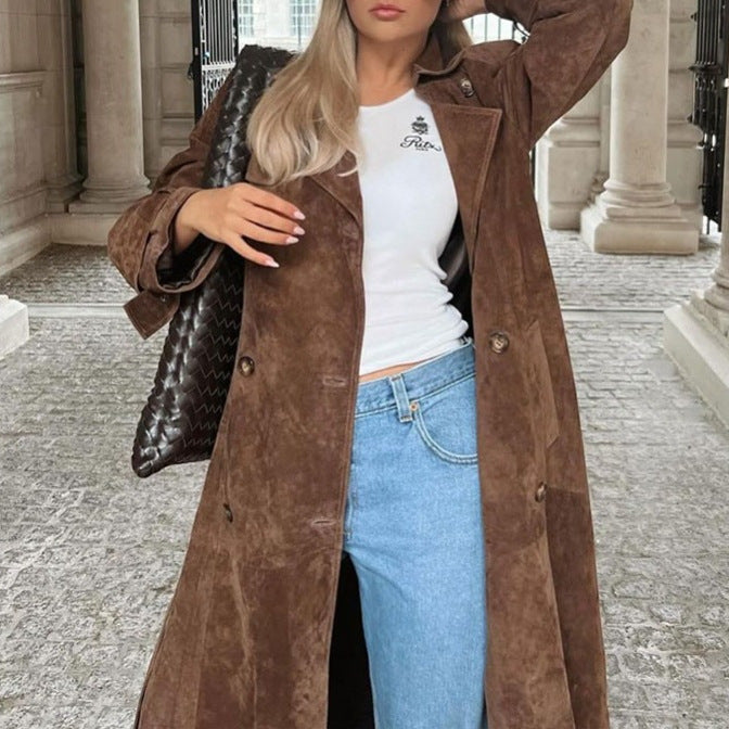 r Double-breasted Extended Trench Coat - WOMONA.COM