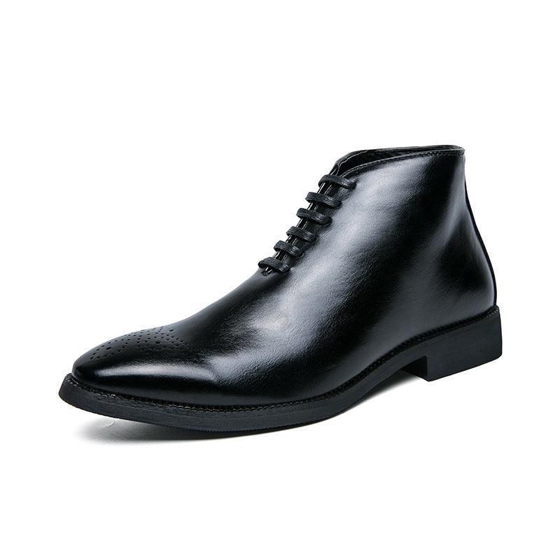 Men's vintage lace-up ankle dress shoe in black leather with round toe