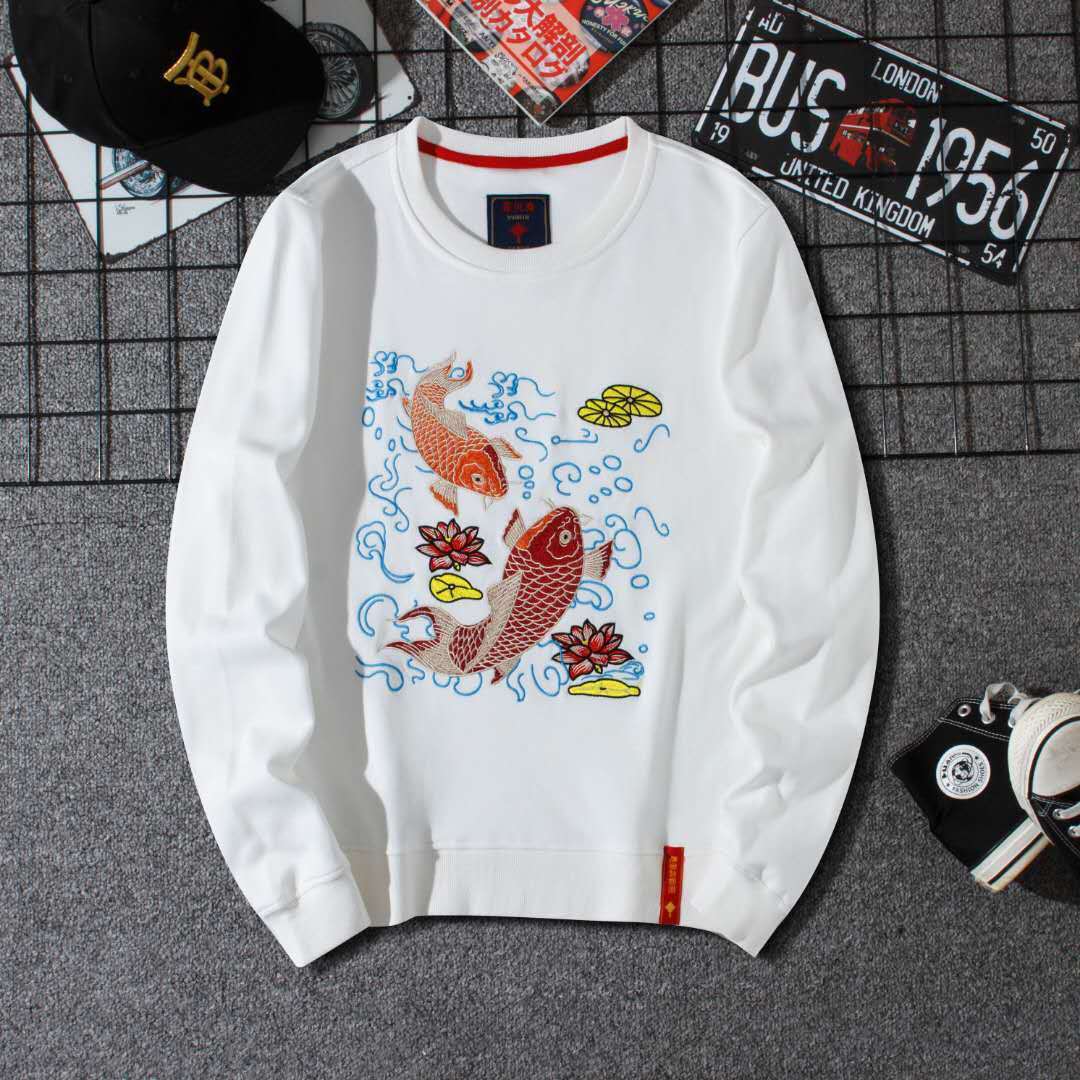 Men's embroidered crew neck cotton sweater