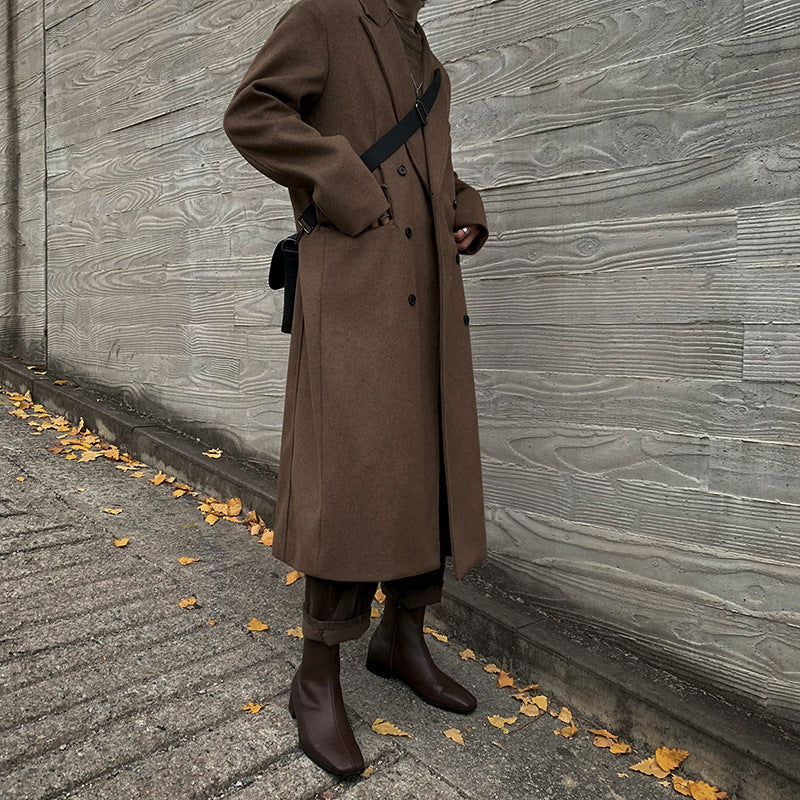 Men's Long Thick And Loose Woolen Coat - WOMONA.COM