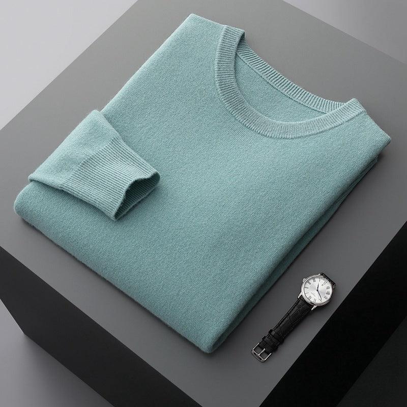 Men's Round Neck Pure Cashmere Shirt - WOMONA.COM