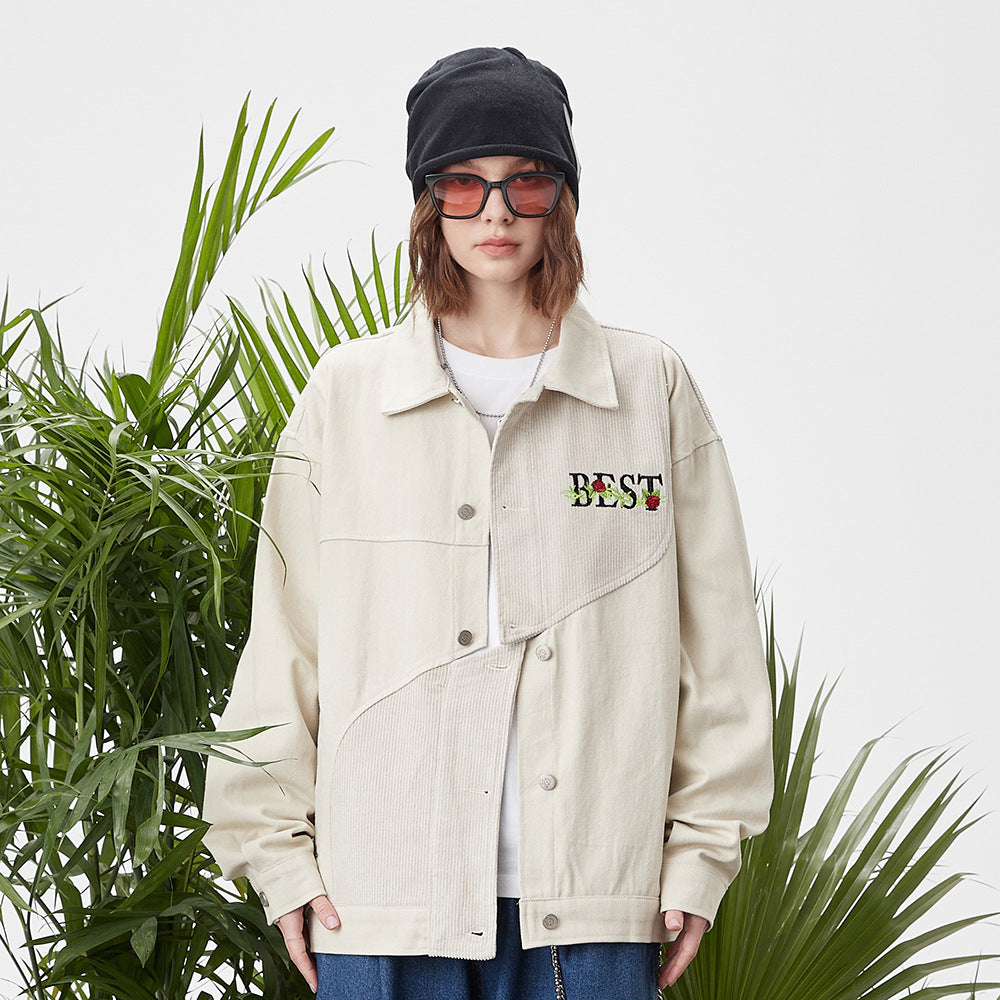 Unisex Khaki Letter-Detail Cotton Overshirt Jacket - product view 1