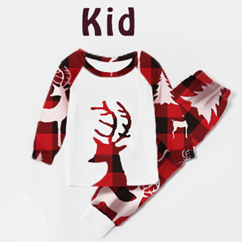 Christmas Deer Head Print Parent-child Home Service Suit - WOMONA.COM