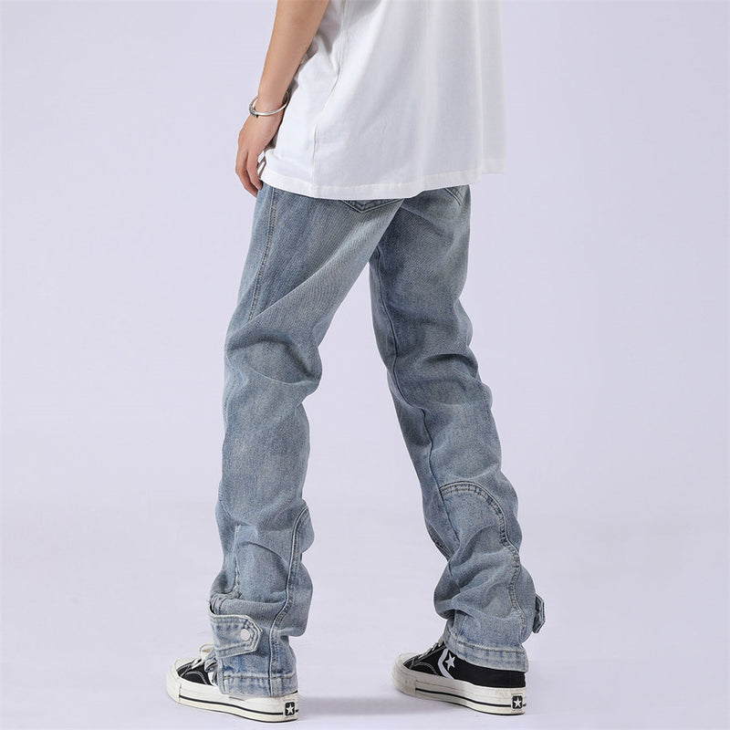 Solid Colour Patchwork Straight-leg Jeans For Men - WOMONA.COM