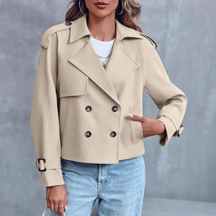 Women's short double-breasted trench coat