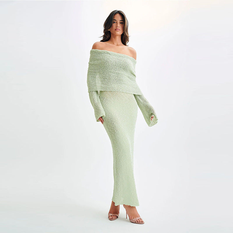 Women's one-shoulder long-sleeve knit dress