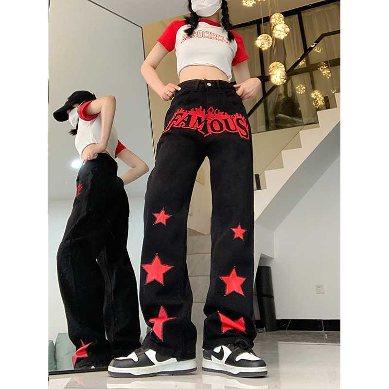 Red Star Letters Jeans For Women - WOMONA.COM