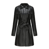 Mid-length Leather Coat With Belt Fashion - WOMONA.COM