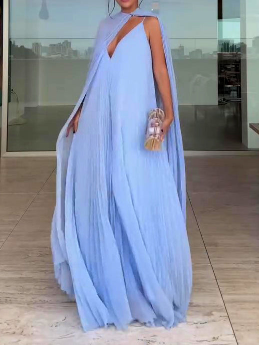 Pleated Maxi Dress & Cape Two-Piece Set – product image 1