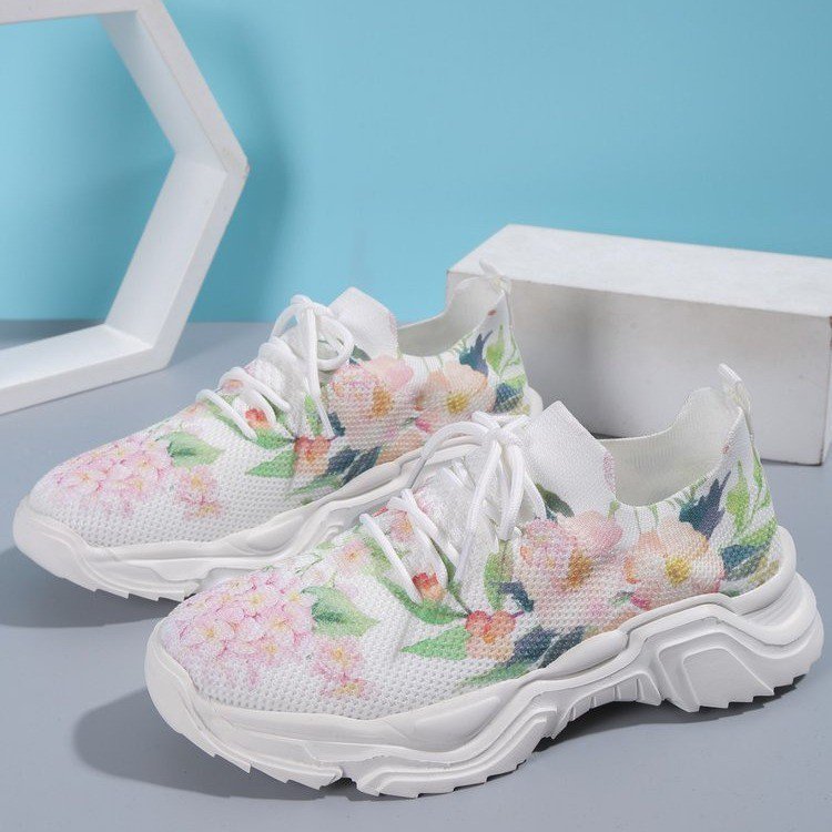 Zapatos deportivos casuales con flores para mujer, suela plana, talla grande