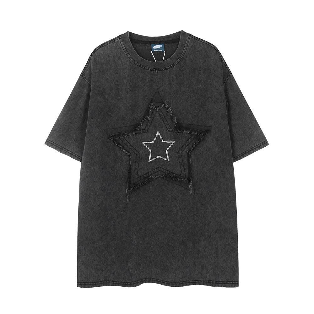 Punk Denim Short-sleeved T-shirt For Men - WOMONA.COM
