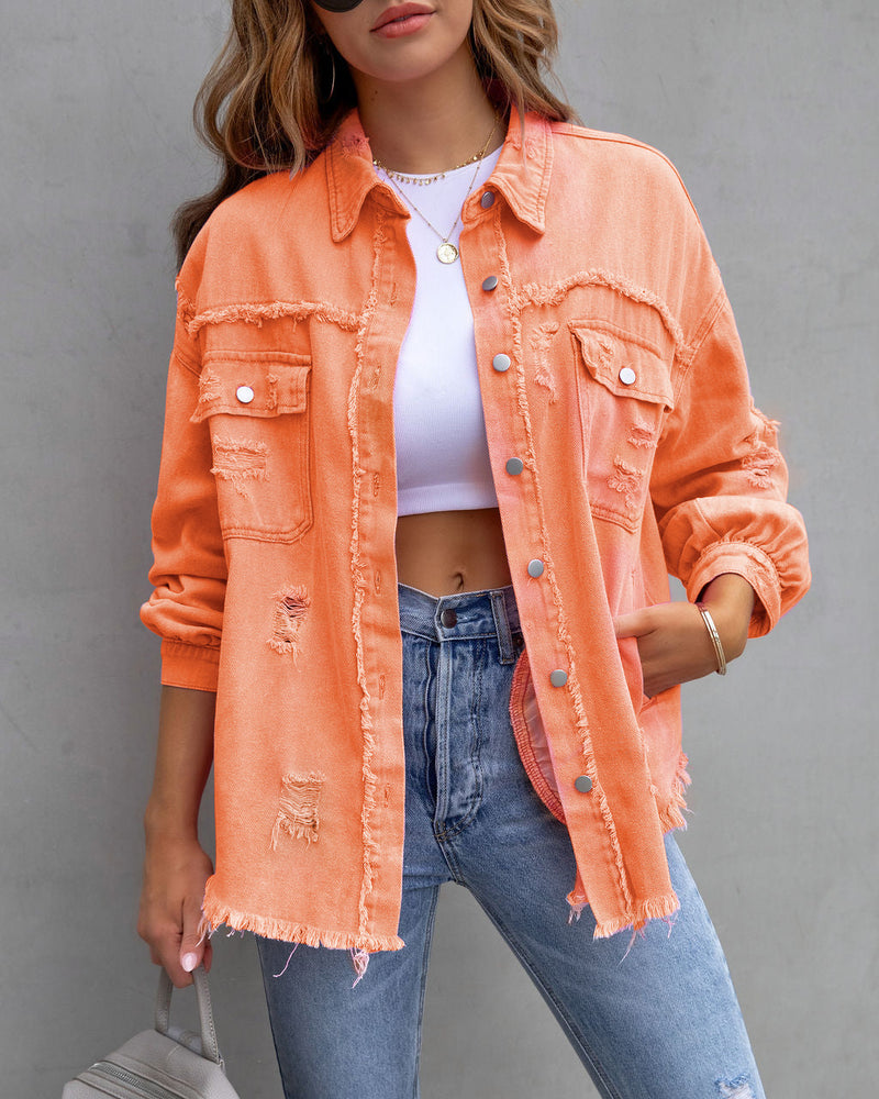 Fashion Ripped Shirt Jacket Female - WOMONA.COM