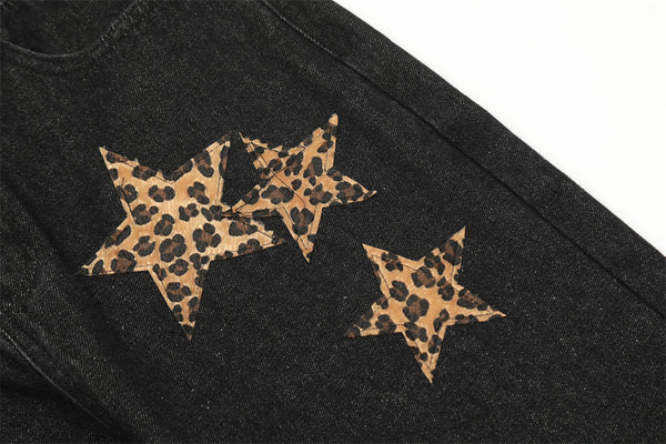 Leopard Print Five-pointed Star Jeans For Men And Women - WOMONA.COM