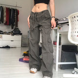 Retro Grey Work Jeans For Women - WOMONA.COM