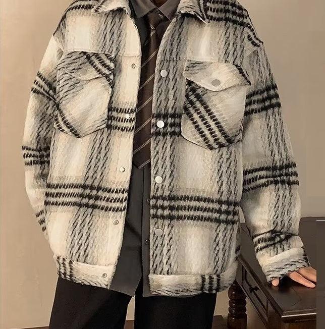 Simple Woolen Men's And Women's Loose Shirt Plaid Coat - WOMONA.COM