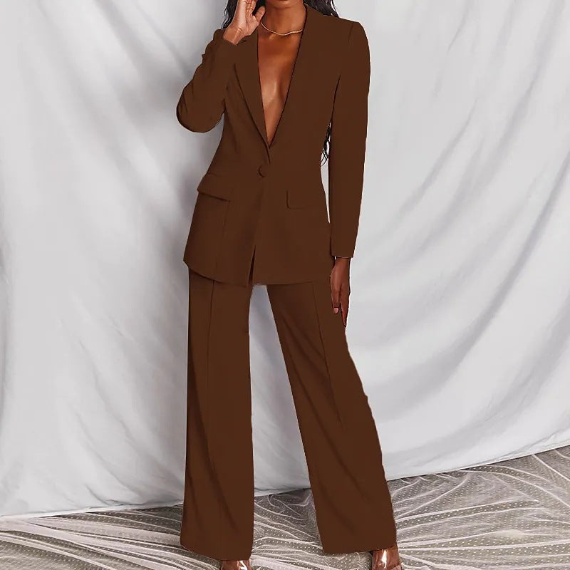 Women's lapel blazer and straight-leg pants set