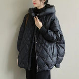 Diamond Lattice Artistic Loose White Duck Down Jacket - WOMONA.COM