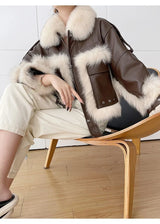 Sense Fox Fur Stitching Leather Coat