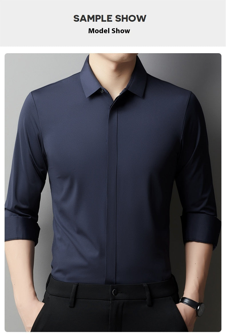 Men's Light Luxury High-end Hidden Hook Long-sleeved Shirt - WOMONA.COM