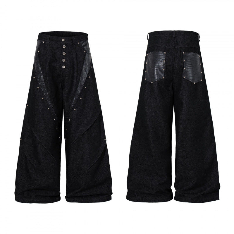 Unisex Raw Denim Patchwork Jeans