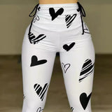 Drawstring Heart Print Yoga Sports Hip-hop Fitness Leggings