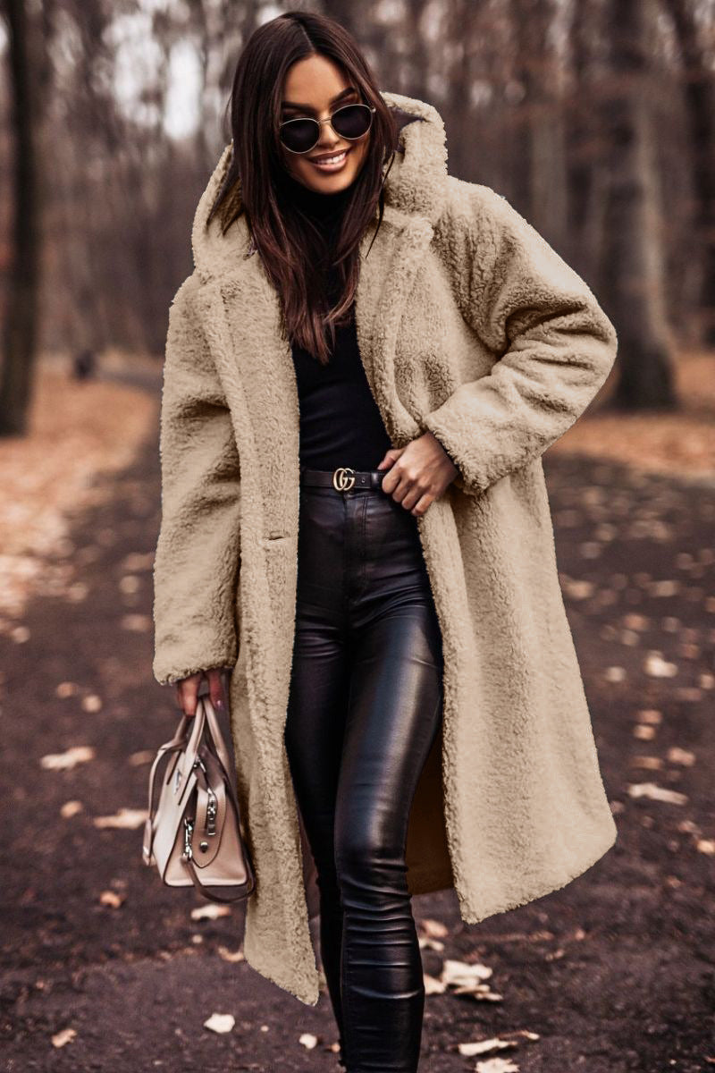 Women's hooded long teddy coat