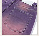 Street Washed Distressed Leg White Purple Color Jeans For Women - WOMONA.COM