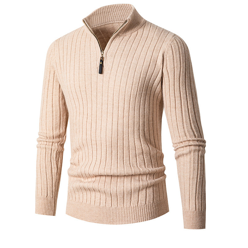 Men's Slim Ribbed Half-Zip Sweater, Apricot - product view 10