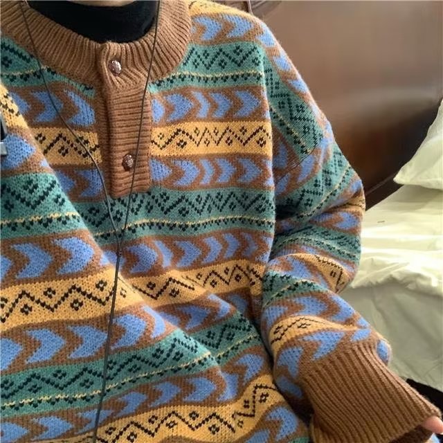 Winter Color Matching Plaid Knitwear For Men - WOMONA.COM